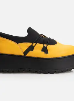Pantofi casual damă cu talpă groasă din piele naturală - 1208 Galben Box