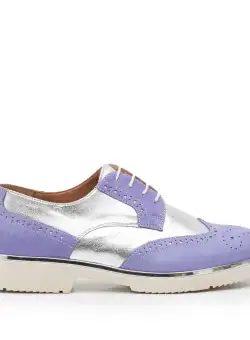 Pantofi casual dama din piele naturala, Leofex - 173 Mov argintiu