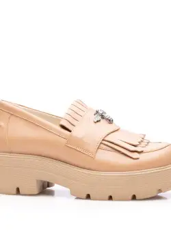 Pantofi casual damă din piele naturală, Leofex - 405-2 Cappuccino Box