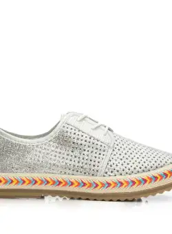Pantofi casual dama perforati din piele naturala - 1981 Argintiu Box Perforat