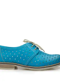 Pantofi casual dama, perforati din piele naturala Leofex - 406-2 Albastru Box