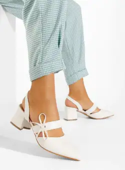 Pantofi cu toc gros Tanada albi