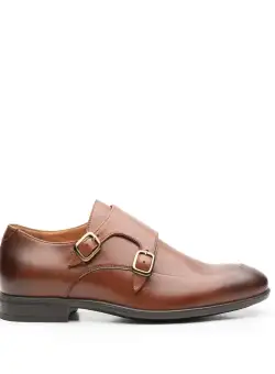 Pantofi eleganţi bărbaţi, cu catarame din piele naturală, Leofex - 576-1 Cognac Box