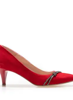 Pantofi eleganți damă din piele naturală - 180 Roșu Velur