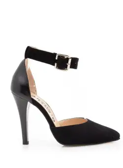 Pantofi eleganți decupați damă din piele naturală - 63175 Negru Velur Box