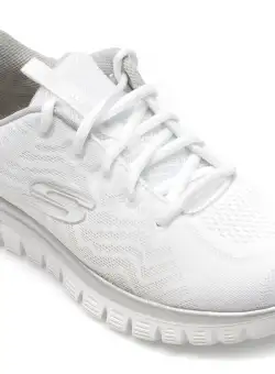 Pantofi SKECHERS albi, GRACEFUL-GET CONNECT, din piele ecologica