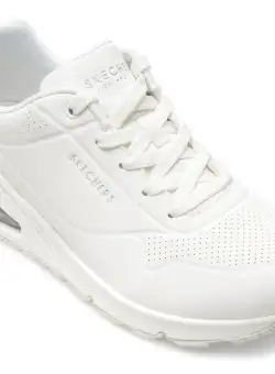 Pantofi SKECHERS albi, UNO, din piele ecologica