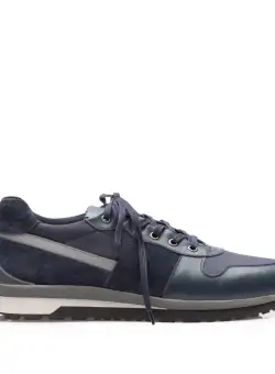 Pantofi sport bărbați din piele naturală, Leofex - Mostră 519-2 Blue Box Velur Mash