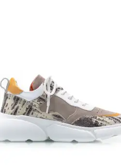 Pantofi sport damă din piele naturală, Leofex- 239 Taupe + bej box