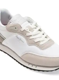 Pantofi sport PEPE JEANS albi, LS40004, din material textil