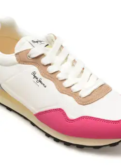 Pantofi sport PEPE JEANS albi, NATCH BASIC, din material textil
