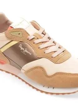 Pantofi sport PEPE JEANS bej, LS40006, din material textil si piele intoarsa
