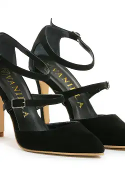 Pantofi Stiletto cu toc subtire Dora, piele naturala intoarsa, negri