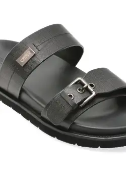 Papuci casual OTTER negri, 9035, din piele naturala