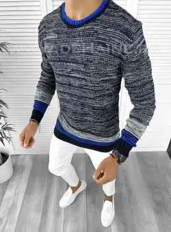 Pulover barbati gros slim fit bleumarin T3616 96-1