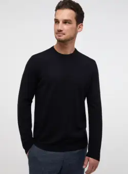 Pulover bleumarine, la baza gatului, pentru barbati, 100% lana merinos, model 367 19 HOB STR Eterna