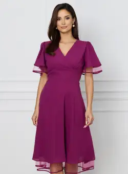 Rochie Bella magenta cu volanase din tull