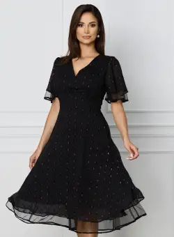 Rochie Bella neagra cu buline bordo metalizat