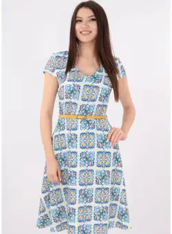 Rochie clos alba cu print albastru