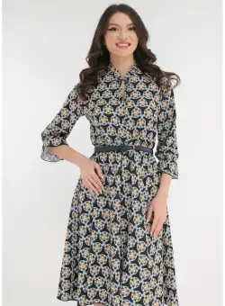 Rochie clos bleumarin cu o curea bleumarin in talie