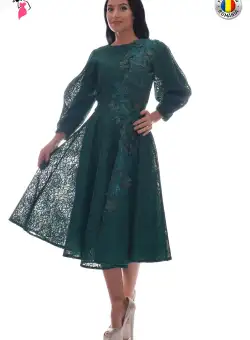 Rochie de ocazie clos din broderie cu aplicatie de flori 3D