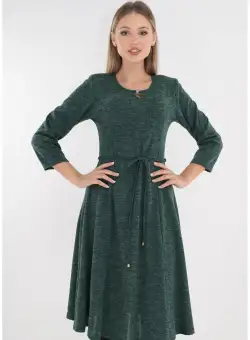 Rochie de zi din jerse verde cu decupaj la decolteu