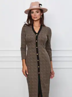 Rochie Diana maro cu imprimeu si nasturi