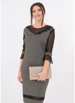 Rochie din brocard negru cu insertii aurii