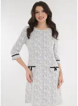 Rochie din stofa alba cu model in carouri fine negre