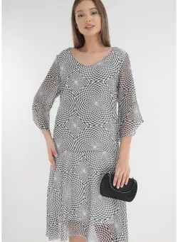 Rochie din voal cu imprimeu geometric alb-negru