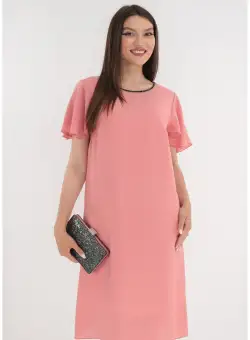 Rochie din voal roz cu margelute la decolteu