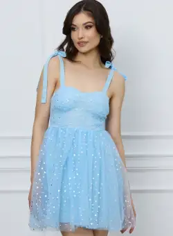 Rochie Doris bleu scurta cu stelute argintii