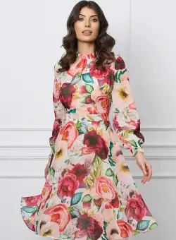 Rochie Dy Fashion alba din voal cu imprimeu floral