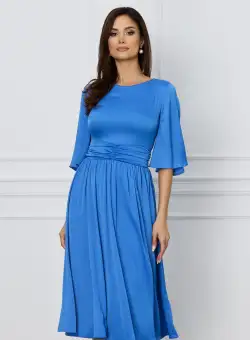 Rochie Dy Fashion albastra clos cu talie marcata