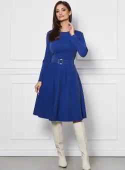 Rochie Dy Fashion albastra cu lurex si curea in talie