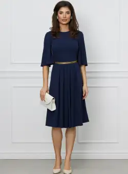 Rochie Dy Fashion bleumarin cu banda decorativa in talie