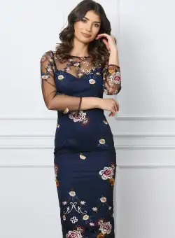 Rochie Dy Fashion bleumarin din dantela cu flori