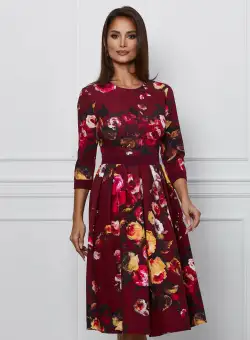 Rochie Dy Fashion bordo cu imprimeu floral galben