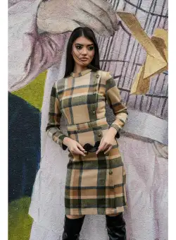 Rochie Dy Fashion maro cu carouri kaki