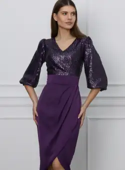 Rochie Dy Fashion mov cu paiete la bust si fusta din satin