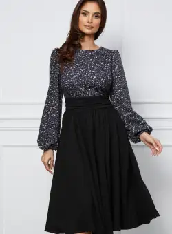 Rochie Dy Fashion neagra cu imprimeuri la bust