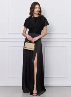 Rochie DY Fashion neagra lunga cu bust din fir lurex si crepeu maxi