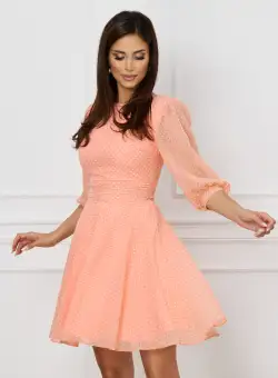Rochie Dy Fashion peach cu buline albe