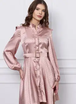 Rochie Dy Fashion roz cu buline si curea in talie