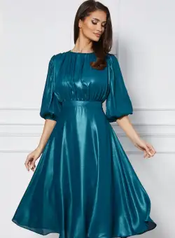 Rochie Dy Fashion turcoaz din voal peliculizat