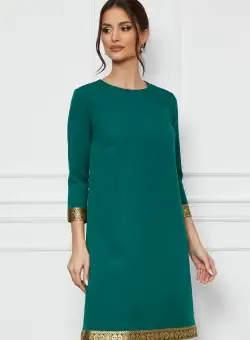Rochie Dy Fashion verde cu banda decorativa la baza