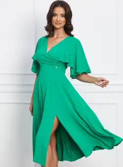 Rochie Dy Fashion verde cu maneca dubla si crepeu