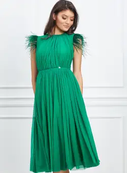 Rochie Dy Fashion verde cu pene la umeri