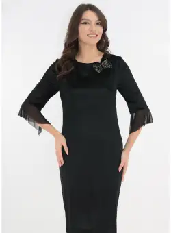 Rochie eleganta din catifea neagra cu fundita aurie la decolteu