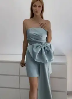 Rochie eleganta din tafta cu funda maxi stilizata